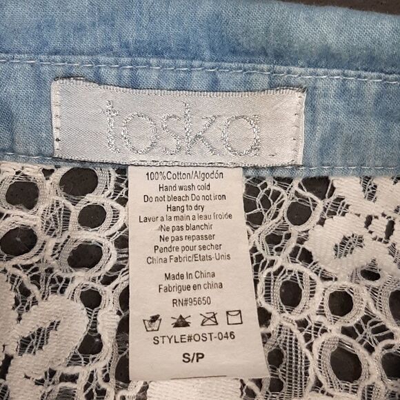 Toska Blue with White Lace and Tie Front Crop Top - Picture 8 of 8